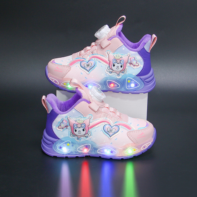 Bright up girls' sports shoes for autumn and winter 2024, new with plush insulation for girls' shoes, small and medium-sized girls' baby shoes