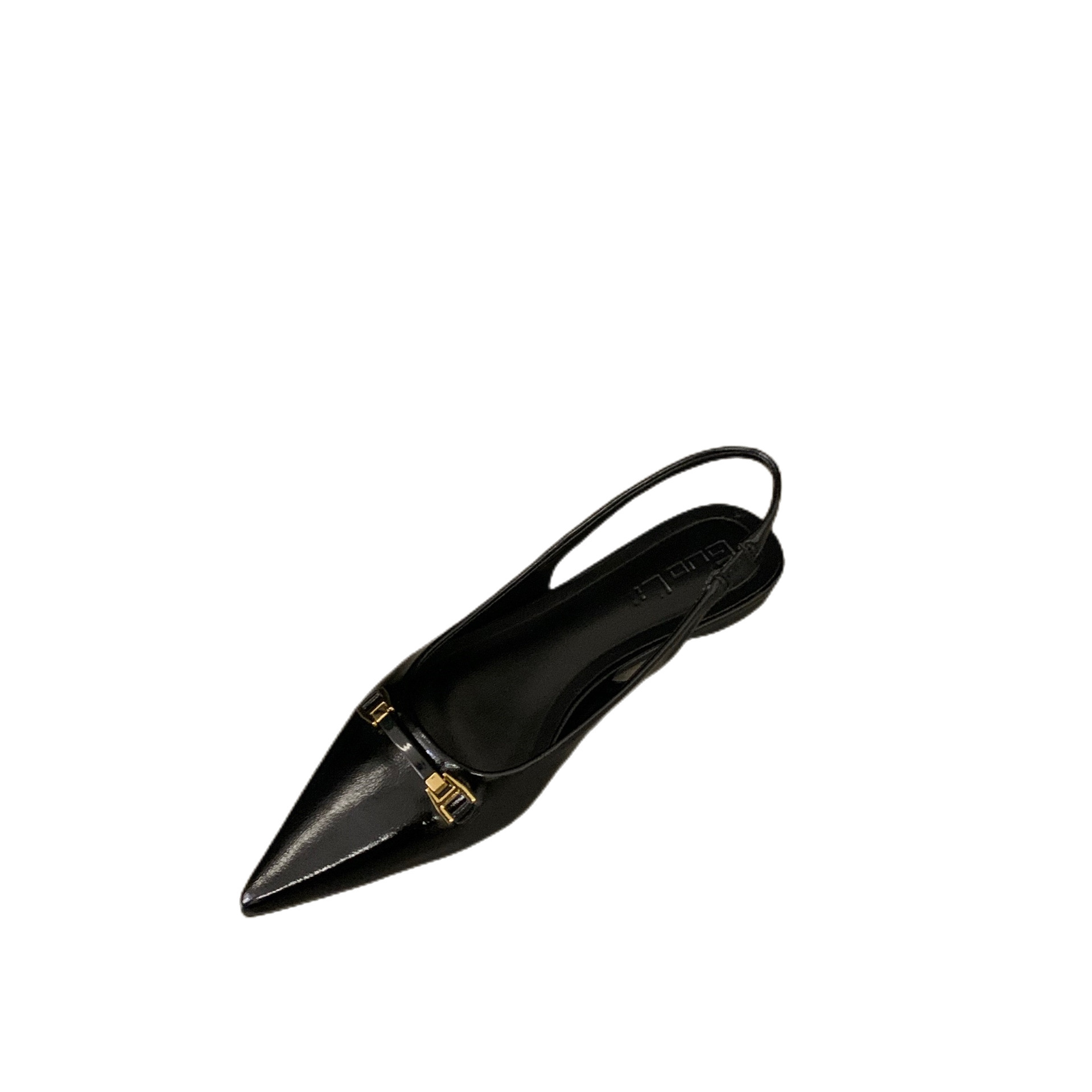 French flat black toe sandal fairy shoes 2025 new spring and summer pointed rhinestone temperament single shoe