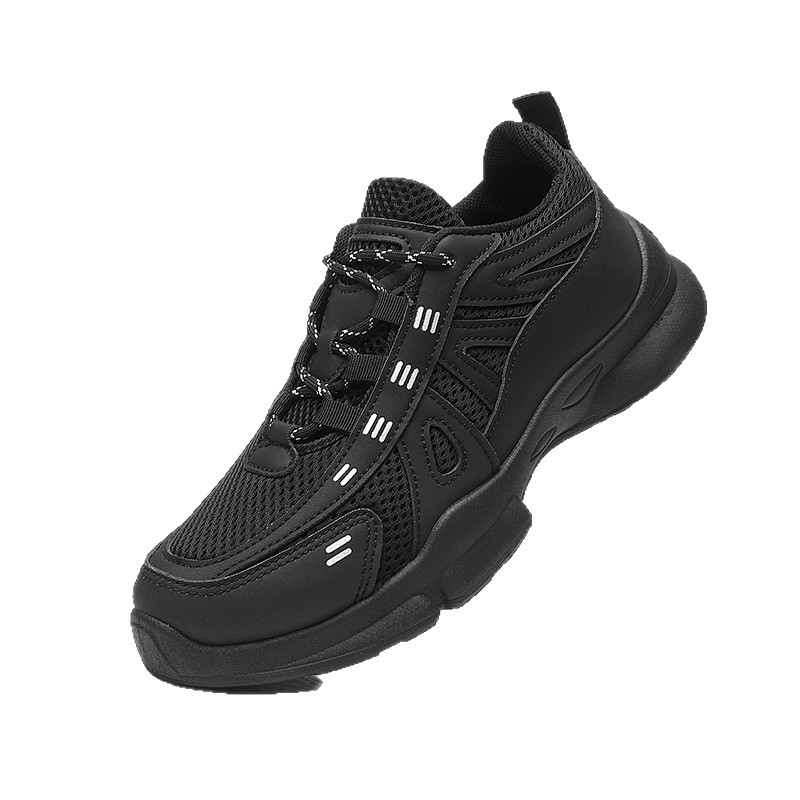 Cross border new men's outdoor sports and leisure shoes with breathable mesh for training and running, black shoes wholesale