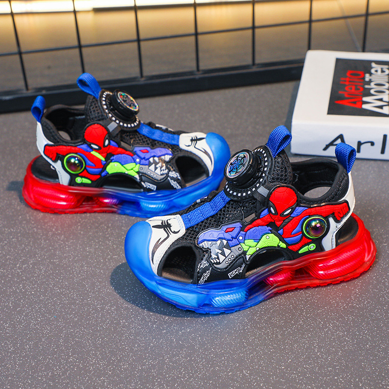 Spider Man Children's Sports Sandals 2023 Summer Edition Rotating Buckle Boys' Shoes Middle and Large Children's Anti Kick Baotou Sandals
