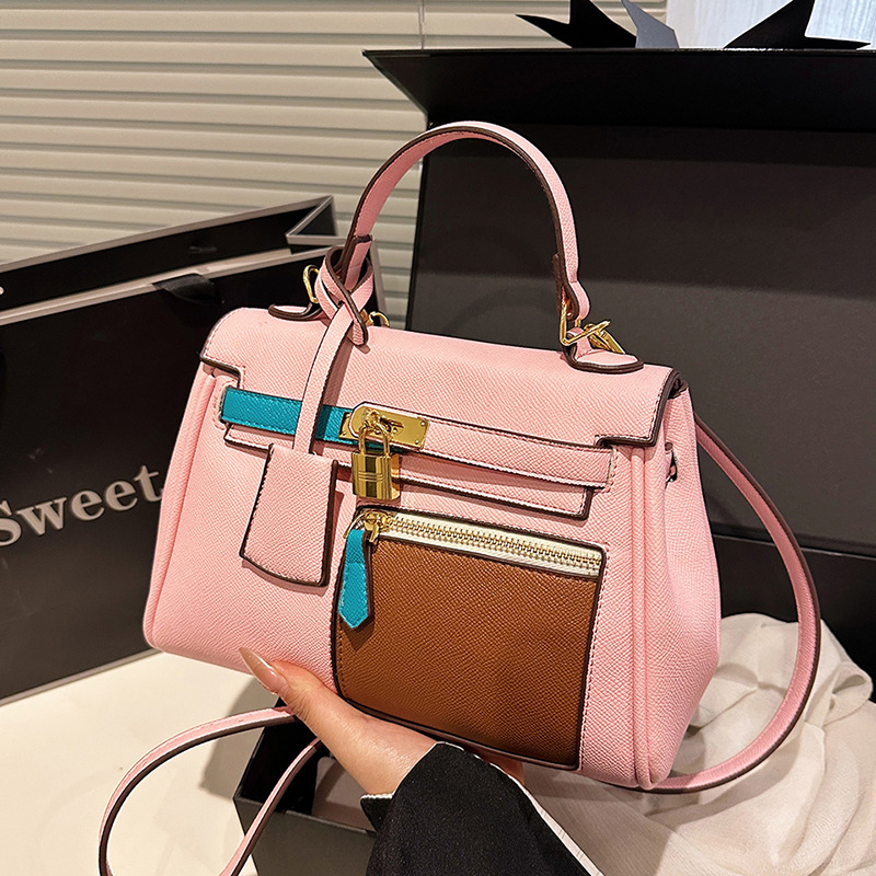 New Pocket Color blocked Beggar Fashion Handheld Kelly Bag for Foreign Trade Cross border Trendy Match 2025 Single Shoulder Diagonal Span Small Square Bag