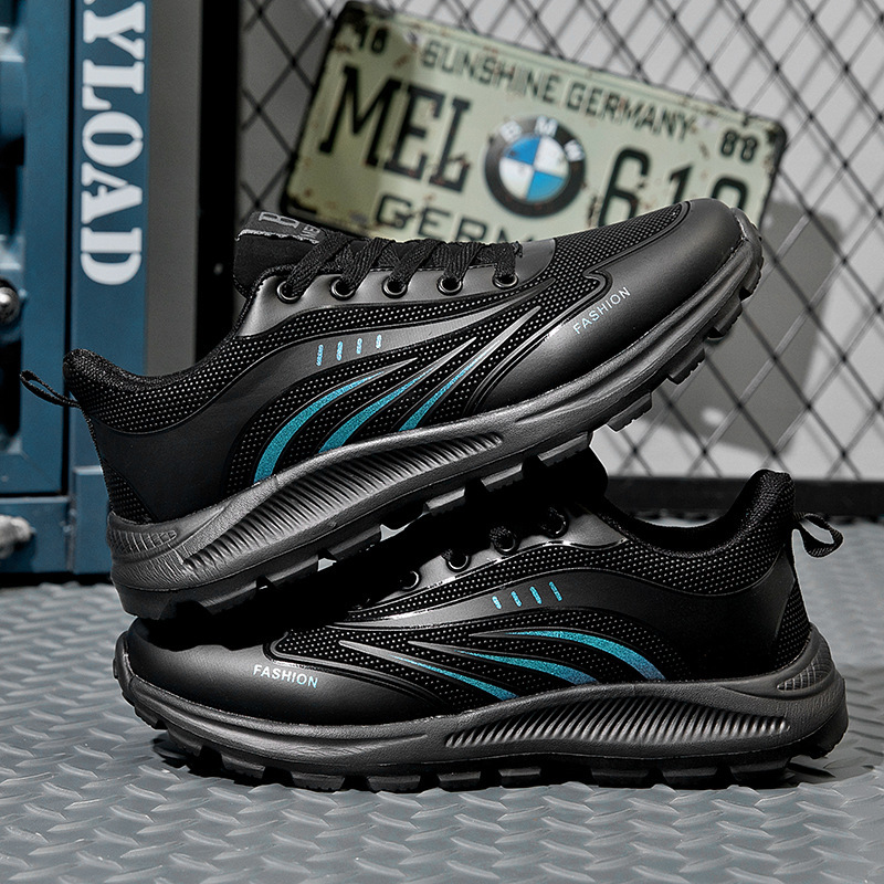 Manufacturer wholesale men's shoes four season solid color sports shoes men's breathable black shoes fashionable soft soled running shoes men