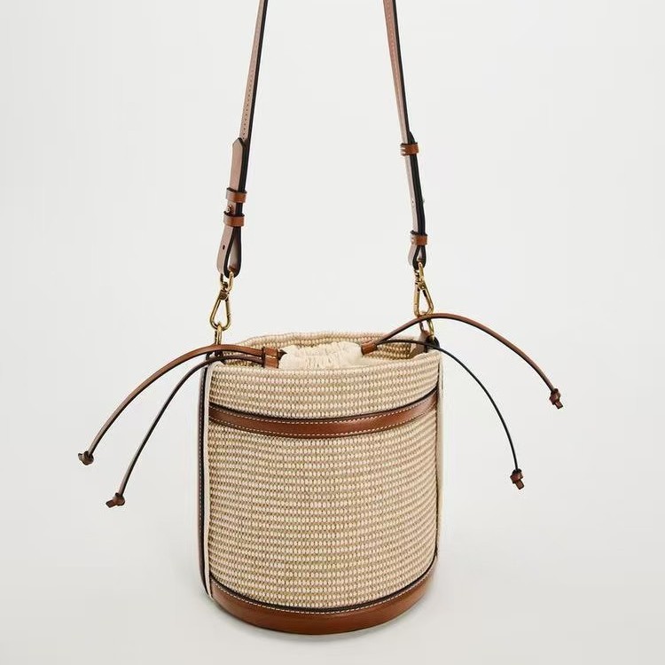 Spanish women's bag cross-border foreign trade bag 2025 new product fashionable color blocked single shoulder hand-held crossbody woven bucket bag for women