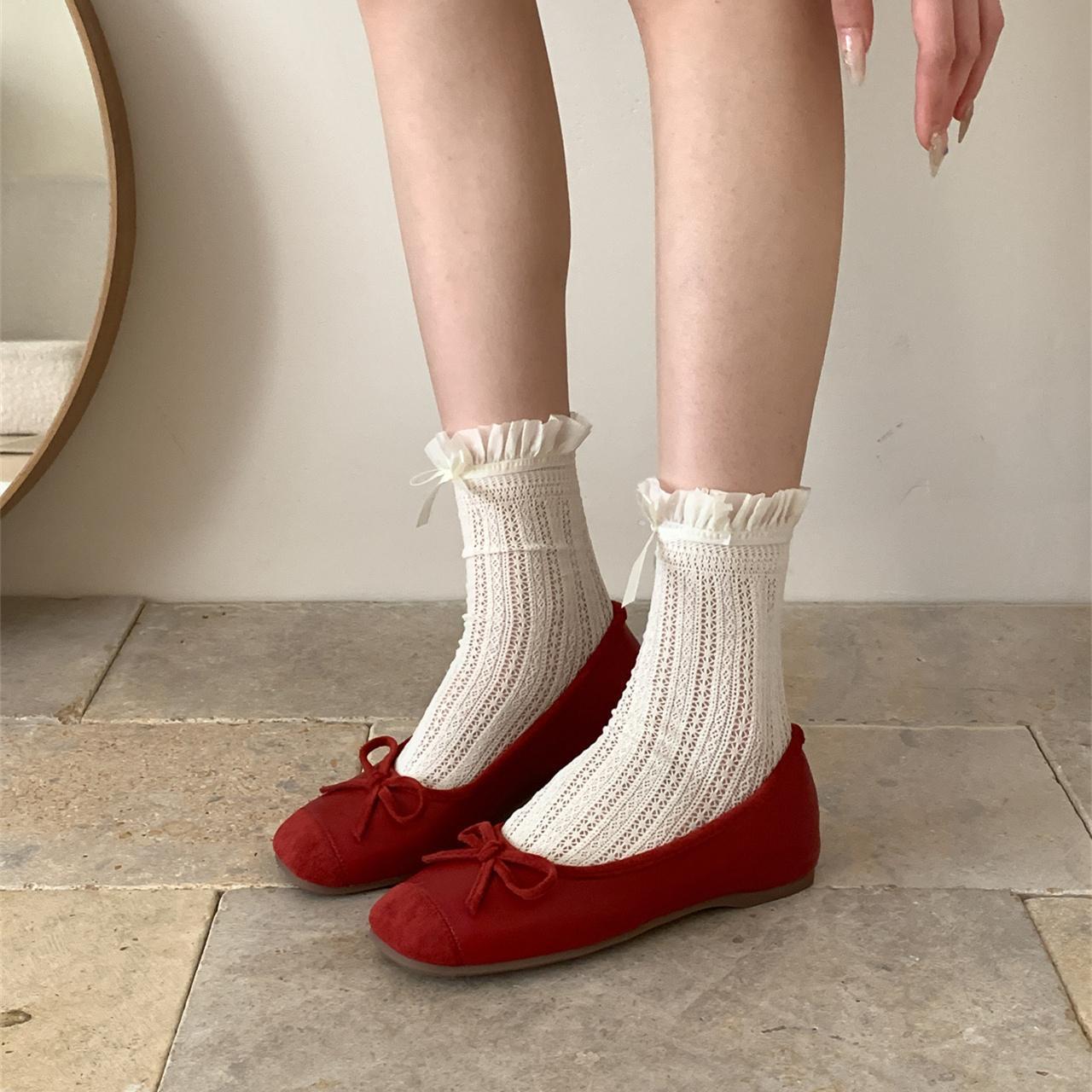 Interior Height Enhancement Edition~French Bow Shallow Mouth Single Shoes for Women Spring and Autumn Gentle Pink Soft Bottom Ballet Evening Shoes