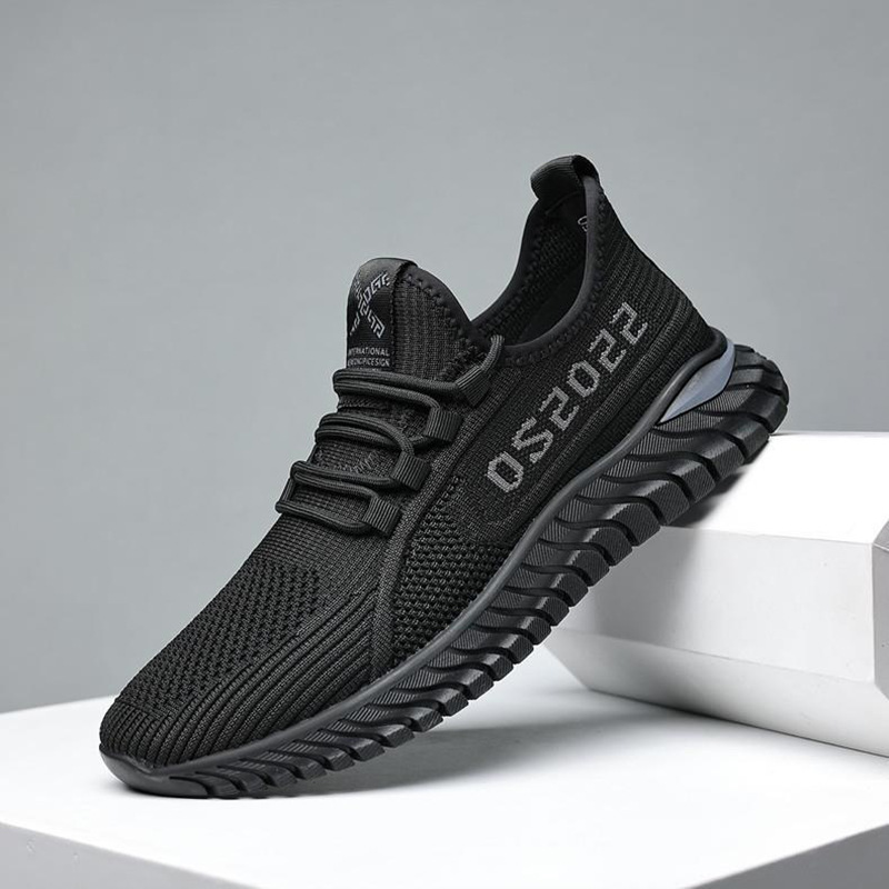 New men's flat bottomed lace up fly woven breathable sports shoes, fashionable and casual casual shoes, outdoor running cross-border trendy shoes