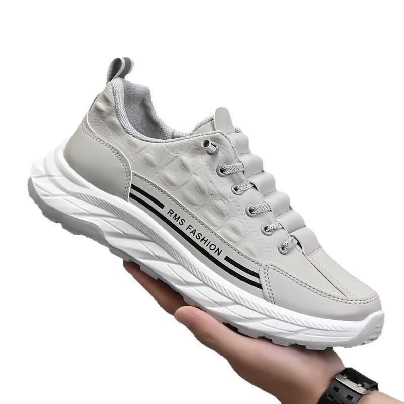 Spring and Autumn New Men's Shoes Crocodile Pattern Leather Waterproof Casual Shoes Thick Bottom Versatile Cross border Sports Shoes Thick Bottom White Shoes