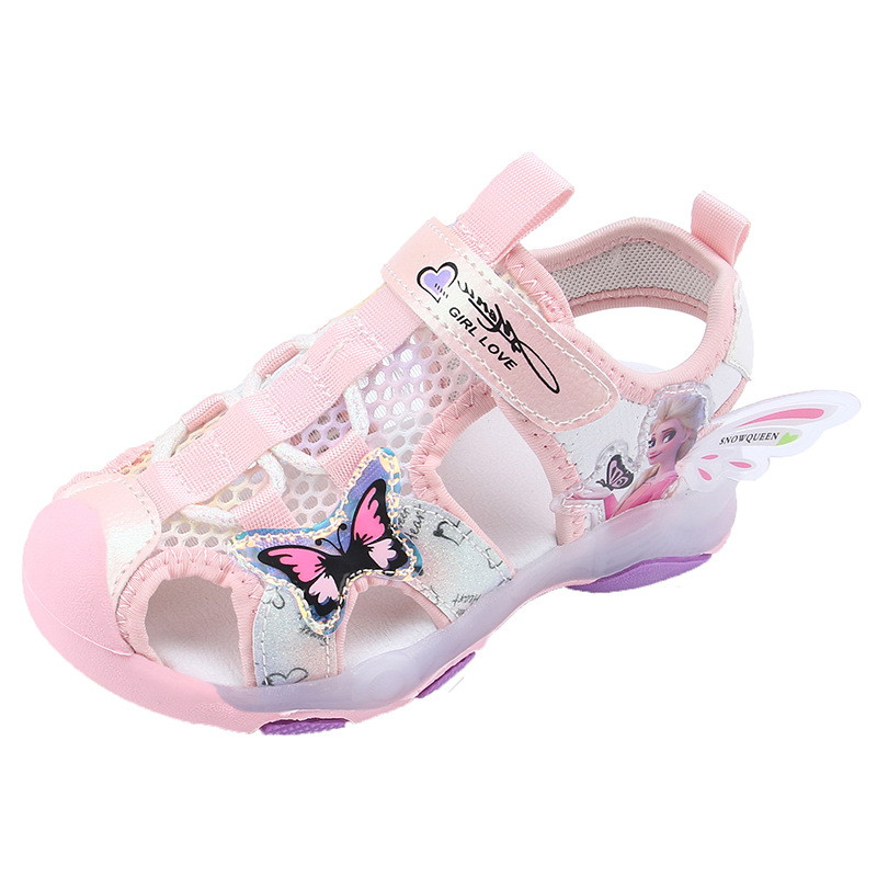 2023 Summer New Children's Sandals with Lights, Girls' Baotou Sandals, Non slip Soft Bottom, Anti kick for Middle and Primary School Students