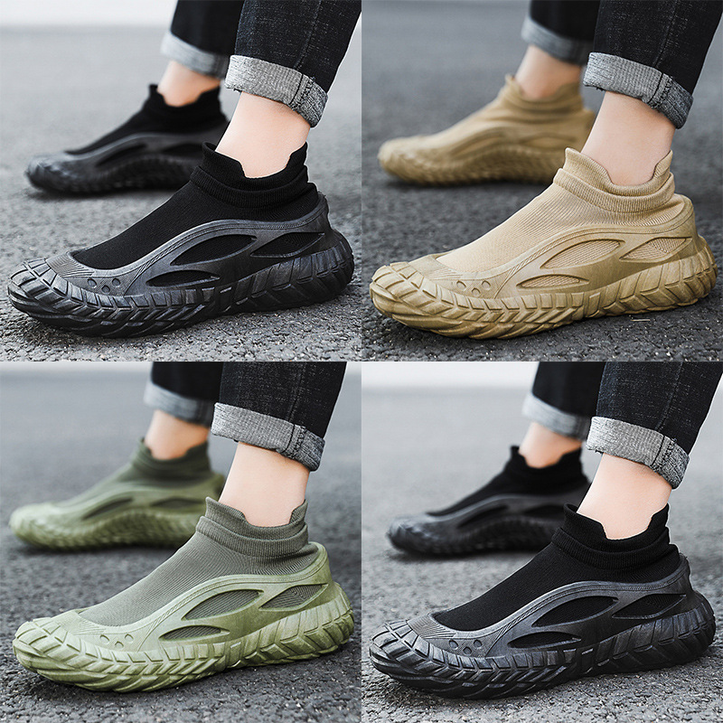 Foreign trade plus size men's shoes spring new style thick soled comfortable running shoes outdoor fashion one foot kick flying woven sports shoes