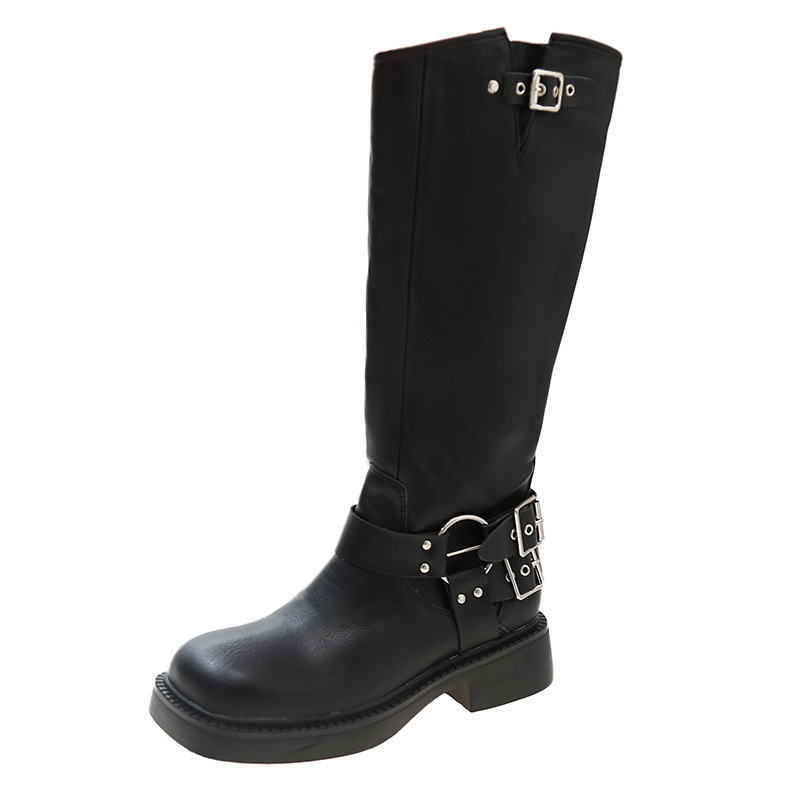 Brown Western Cowboy Boots, Women's Over Knee Boots, Metal Belt Buckle, Thick Heel, High Barrel Knight Boots, Single Boot