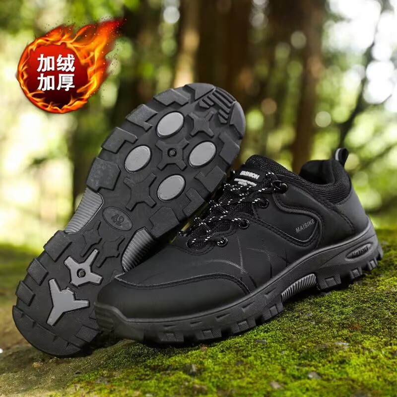 Climbing shoes, cotton shoes, low cut leather surface, warm and oversized cross-border outdoor hiking and off-road shoes, single shoe