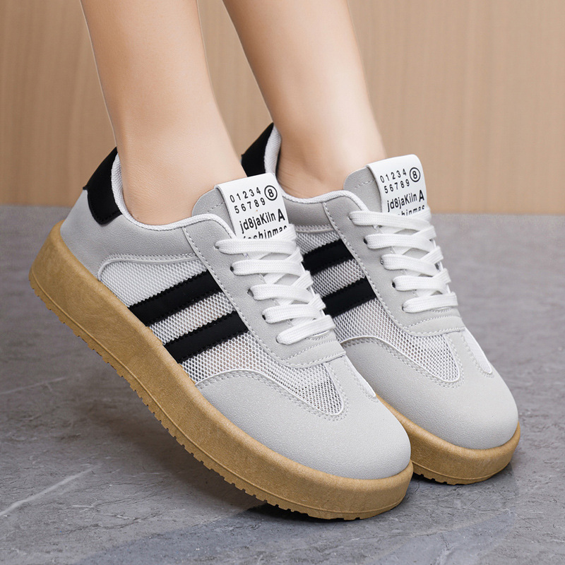 Cross border women's shoes with thick soles, versatile breathable mesh, spring and summer fresh breeze, German training shoes, candy colored casual white shoes