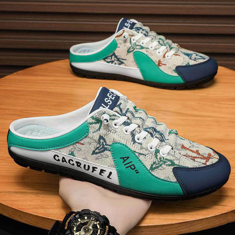 Baotou Half Top Shoes for Men 2025 Cross border Wholesale Cloth Face Breathable Backless Outdoor Casual Shoes with One Step Lazy Shoes