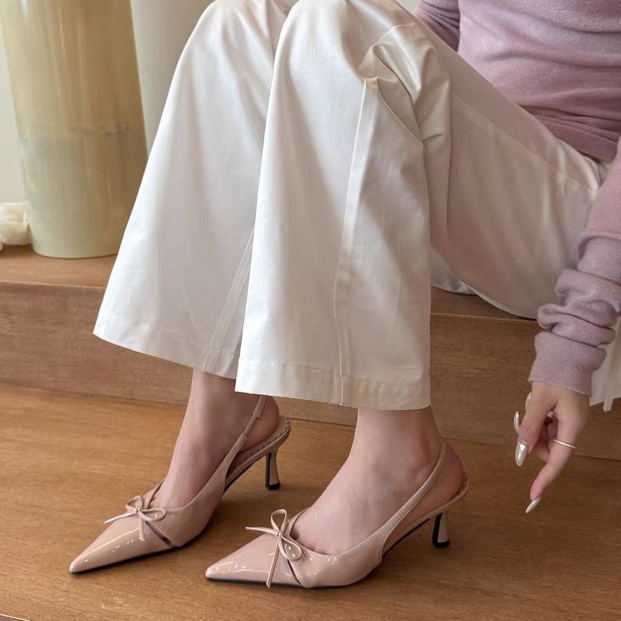 How beautiful!! Bare pointed bow bow shallow high-heeled shoes for women in spring, empty sandals