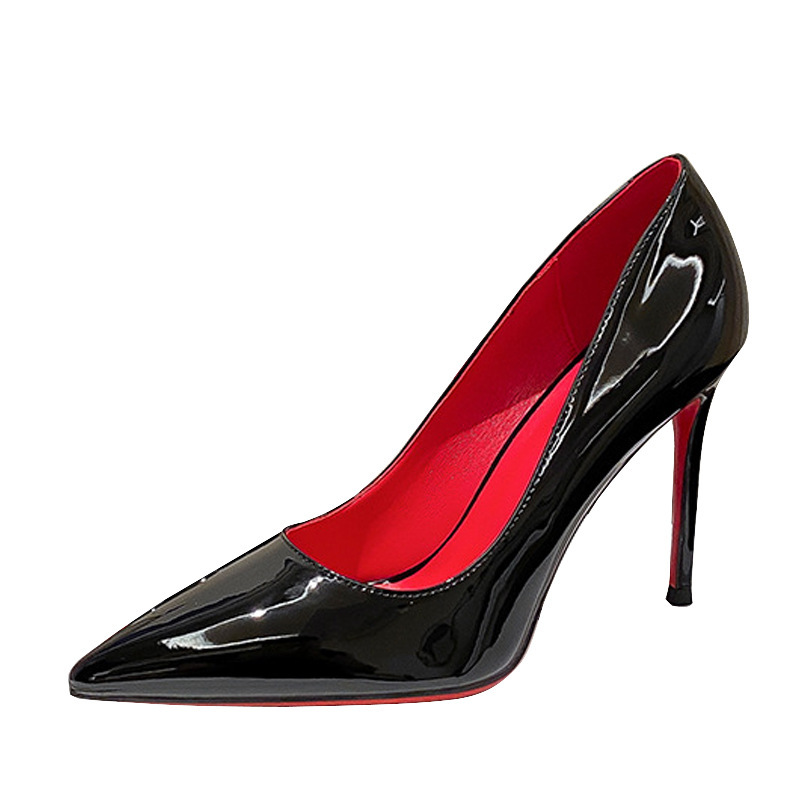 Red soled high heels, women's slim heels, 2025 new style, versatile temperament, 10cm black sexy night court professional single shoes, summer