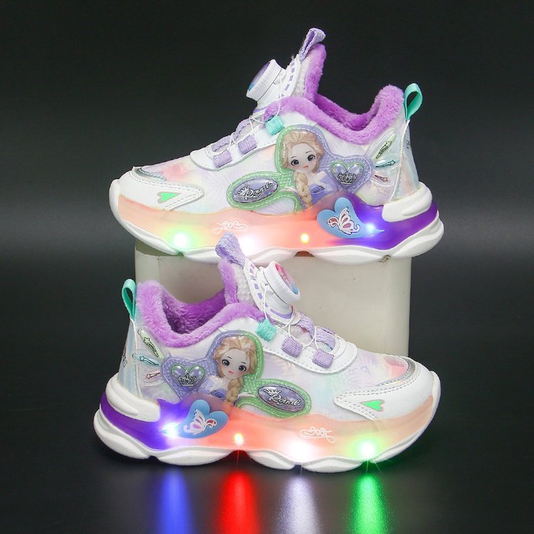 Light up girls' shoes 2023 new rotating buckle children's sports shoes, running shoes for middle and elementary school students, girls and babies