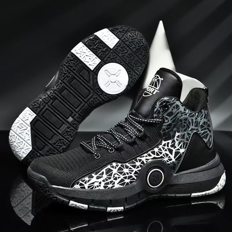Cross border basketball shoes men's shoes fly woven mesh breathable practical soft sole high top fashion student sports men's shoes wholesale