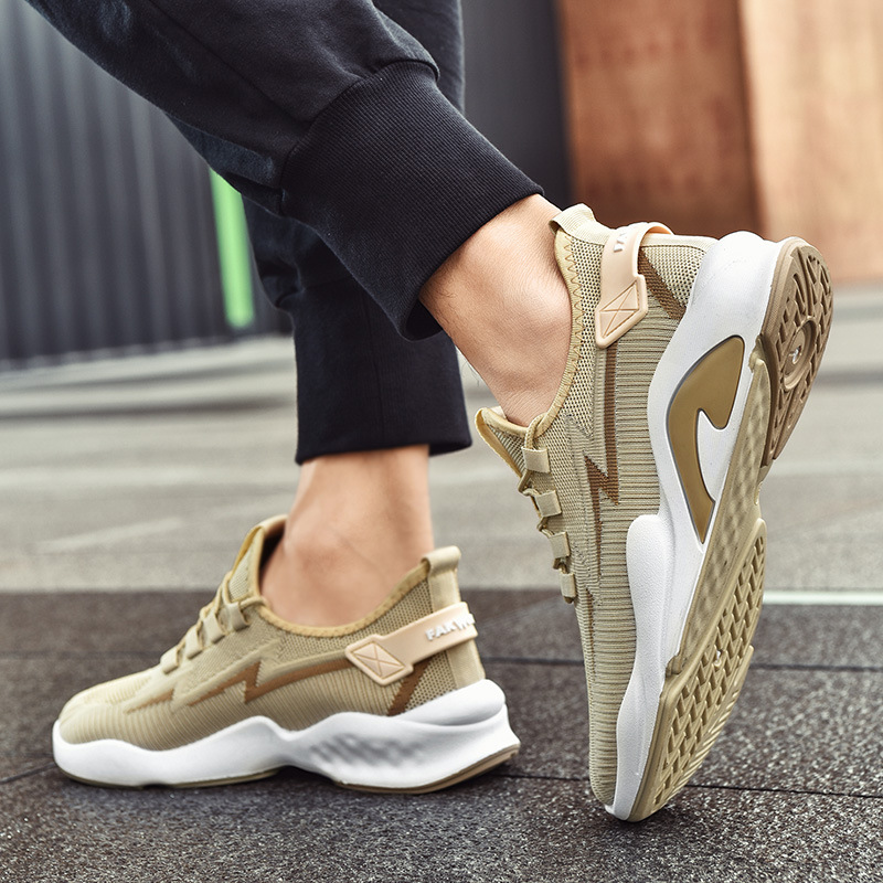 2024 Spring and Summer Men's Shoes Real Fly Weaving Men's Daily Casual Shoes Lace Breathable Running Sports Shoes Wholesale