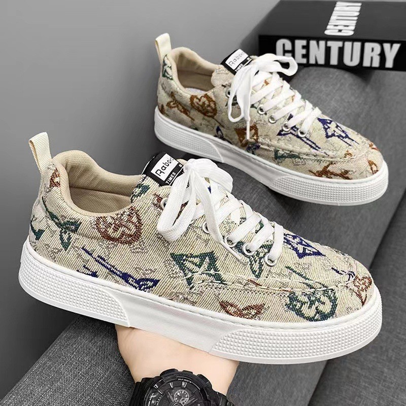 Cross border plus size men's shoes summer new breathable canvas men's trendy casual shoes men's personalized woven flower trendy shoes wholesale