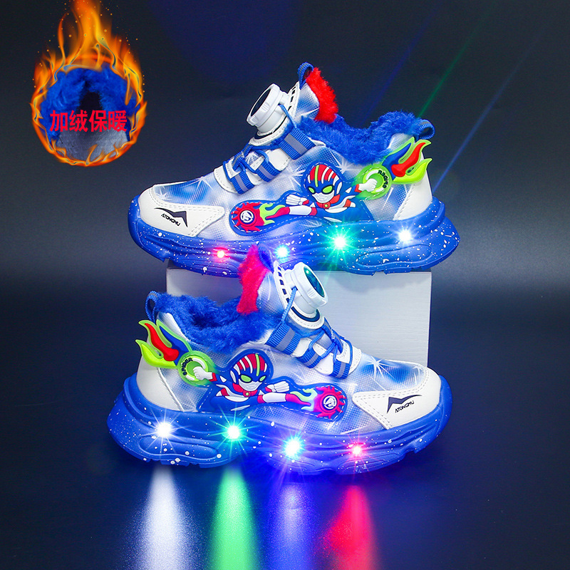 Bright Children's Sports Shoes 2024 Autumn/Winter New Collection with Velvet Warmth for Boys, Soft Bottom Versatile for Middle and Small Children