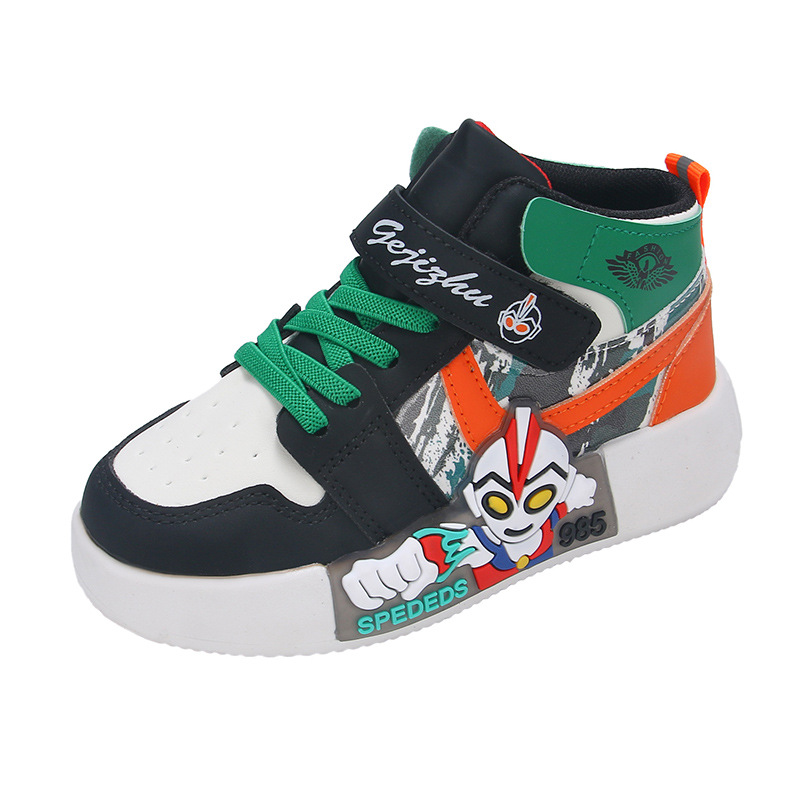 Children's board shoes 2024 Spring and Autumn new high top boys' sports shoes, solid soft soled running shoes for middle and large children, elementary school students