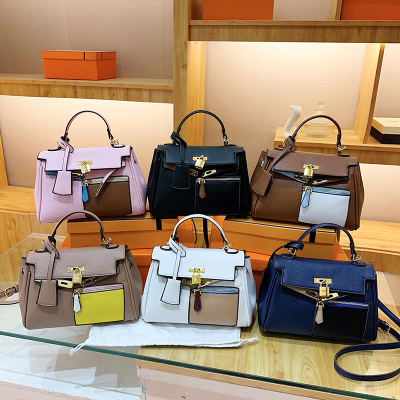 New Pocket Color blocked Beggar Fashion Handheld Kelly Bag for Foreign Trade Cross border Trendy Match 2025 Single Shoulder Diagonal Span Small Square Bag