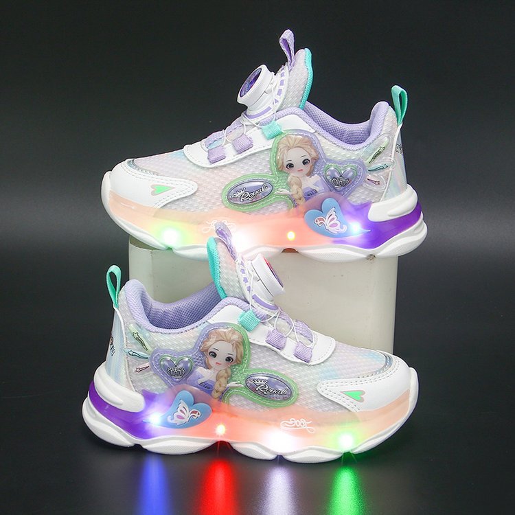Light up girls' shoes 2023 new rotating buckle children's sports shoes, running shoes for middle and elementary school students, girls and babies