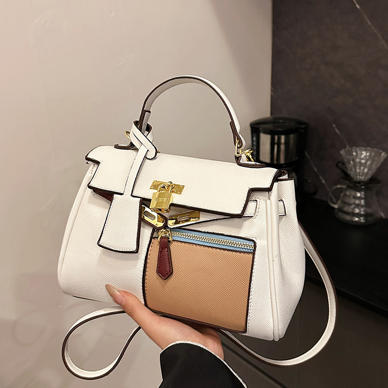 New Pocket Color blocked Beggar Fashion Handheld Kelly Bag for Foreign Trade Cross border Trendy Match 2025 Single Shoulder Diagonal Span Small Square Bag