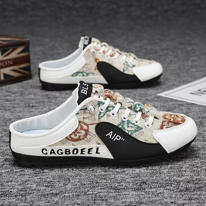 Baotou Half Top Shoes for Men 2025 Cross border Wholesale Cloth Face Breathable Backless Outdoor Casual Shoes with One Step Lazy Shoes