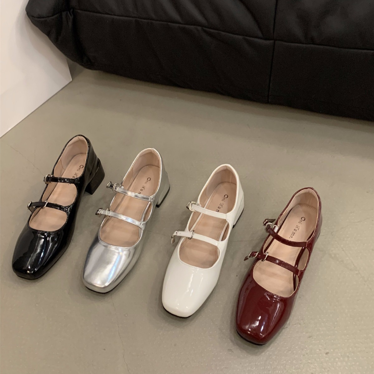 Thick heeled red Mary Jane small leather shoes for women, 2023 new summer French evening black spring and autumn single shoes