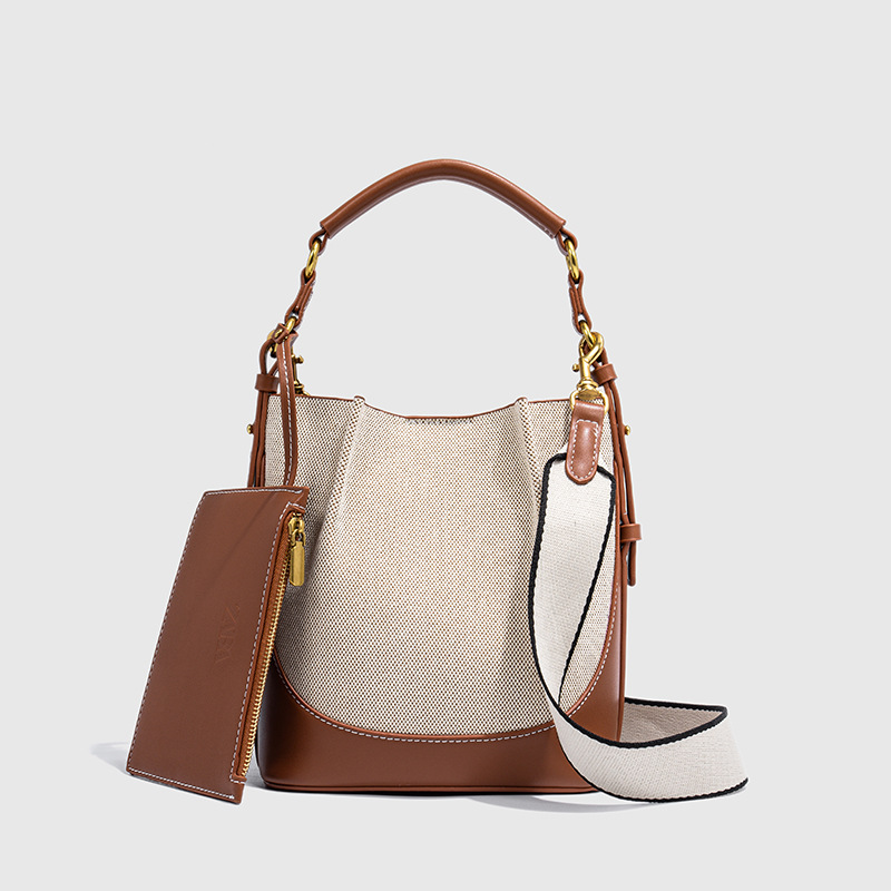 Cross border Women's Bag 2025 New Large Capacity Wide Shoulder Strap Single Shoulder Handbag with Bundle Mouth Handheld Crossbody Bucket Bag