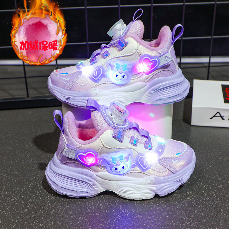 Bright up girls' sports shoes summer new style girls' shoes with plush warm leather surface, girls' baby, middle and large children's student shoes
