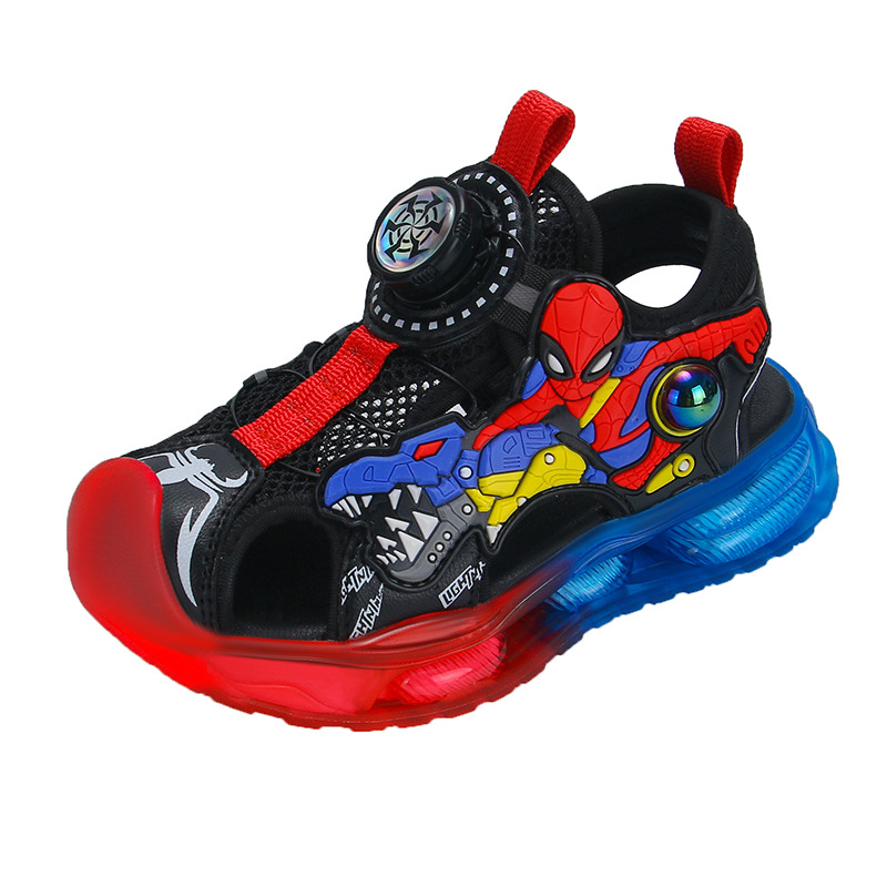 Spider Man Children's Sports Sandals 2023 Summer Edition Rotating Buckle Boys' Shoes Middle and Large Children's Anti Kick Baotou Sandals