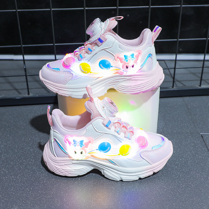 Light up girls' sports shoes summer new mesh breathable girls' shoes lightweight baby girls' internet famous shoes student shoes
