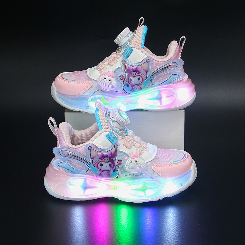 Light up girls' sports shoes with breathable and lightweight mesh, versatile girls' shoes, small and medium-sized internet famous shoes, girls' shoes