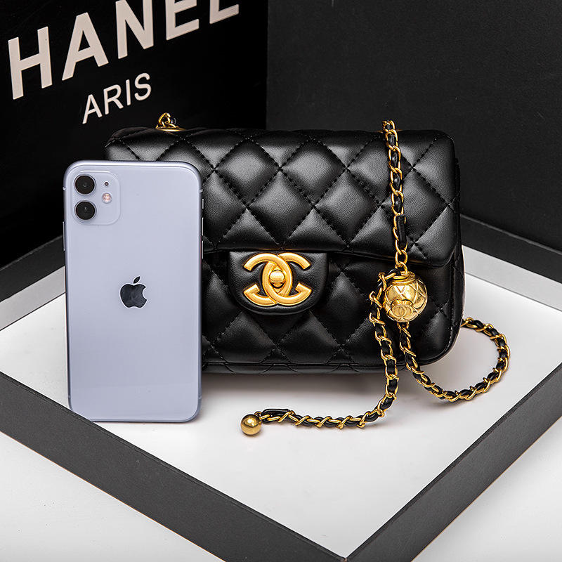 Fang Pangzi Little Golden Ball Bag Women's New Trendy Fashion Little Fragrant Style Lingge Bag Leather Crossbody Chain Women's Bag Single Shoulder