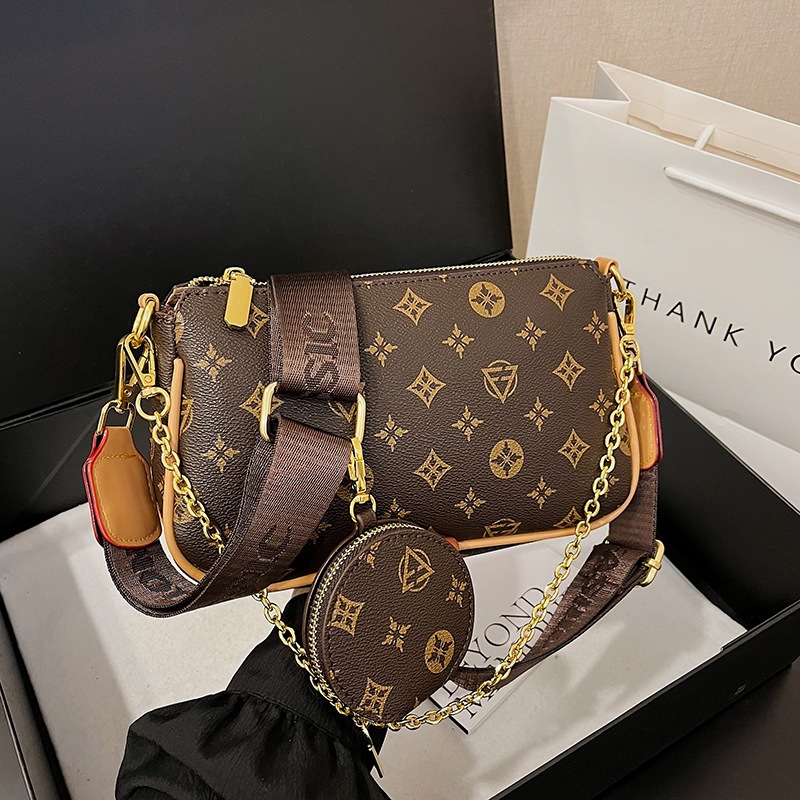 Two piece retro printed women's bag 2024 new fashionable single shoulder underarm bun mother bag versatile commuting diagonal cross bag