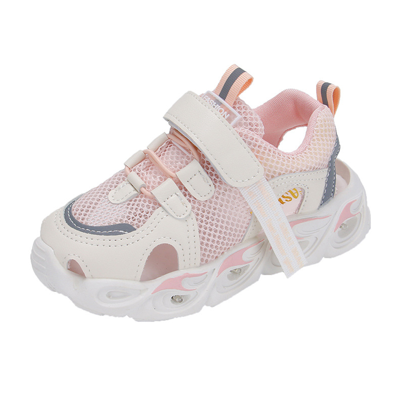 2023 Summer Edition Children's Sandals with Lights, Girls' Headless Sandals, Hollow Mesh, Korean Edition Soft soled Sports Shoes for Elementary School Students
