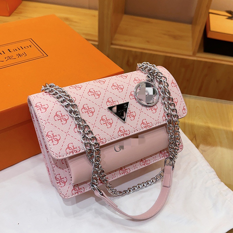 2025 new single shoulder diagonal chain small square bag letter foreign trade cross-border trendy women's bag ins splicing contrasting color bag