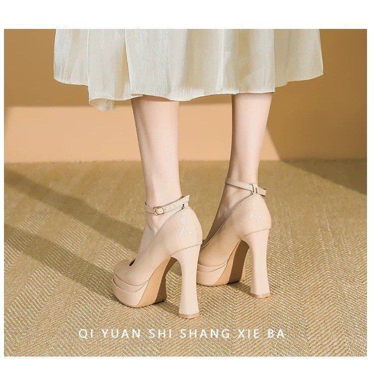 Hot Girl Waterproof Platform One Button High Heels Women's Spring 2025 New Style Shallow Mouth Thick Heels Mary Jane Single Shoes