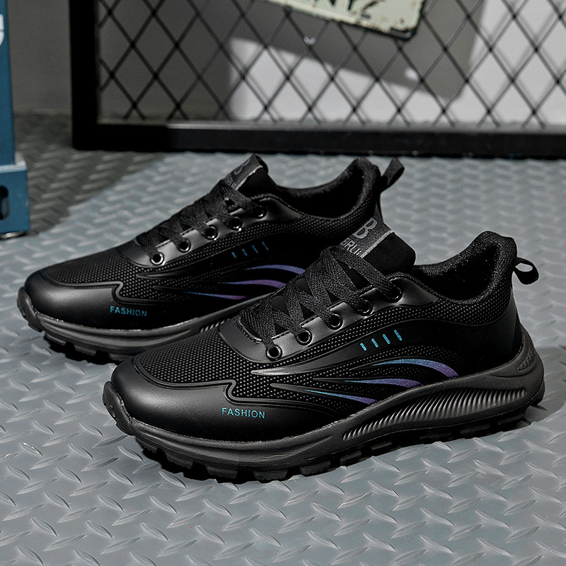 Manufacturer wholesale men's shoes four season solid color sports shoes men's breathable black shoes fashionable soft soled running shoes men