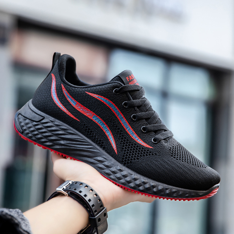 Cross border autumn new low top running shoes trend fly woven breathable casual shoes men's sports shoes lace up men's shoes wholesale