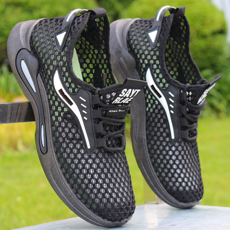 Summer men's ice silk mesh shoes, hollow breathable sports shoes, soft soled student running shoes, one foot casual shoes