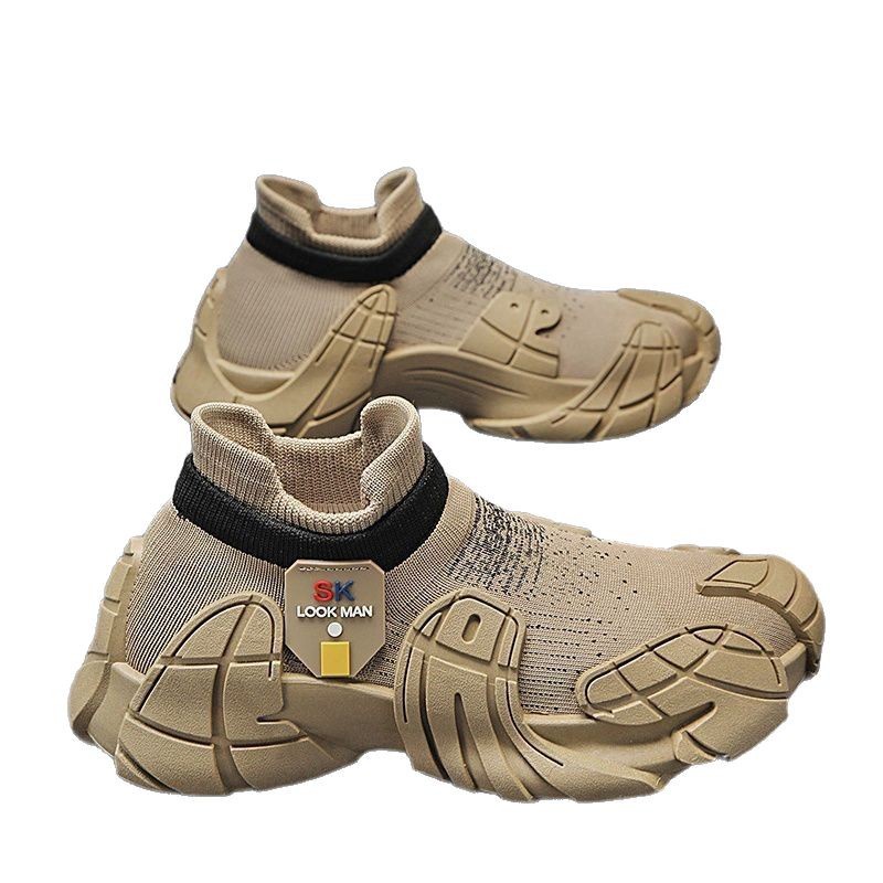 Coconut Men's Shoes 2025 New Spring Breathable Mesh Flyknit Running Shoes Men's One Step Sports Socks Trendy Shoes