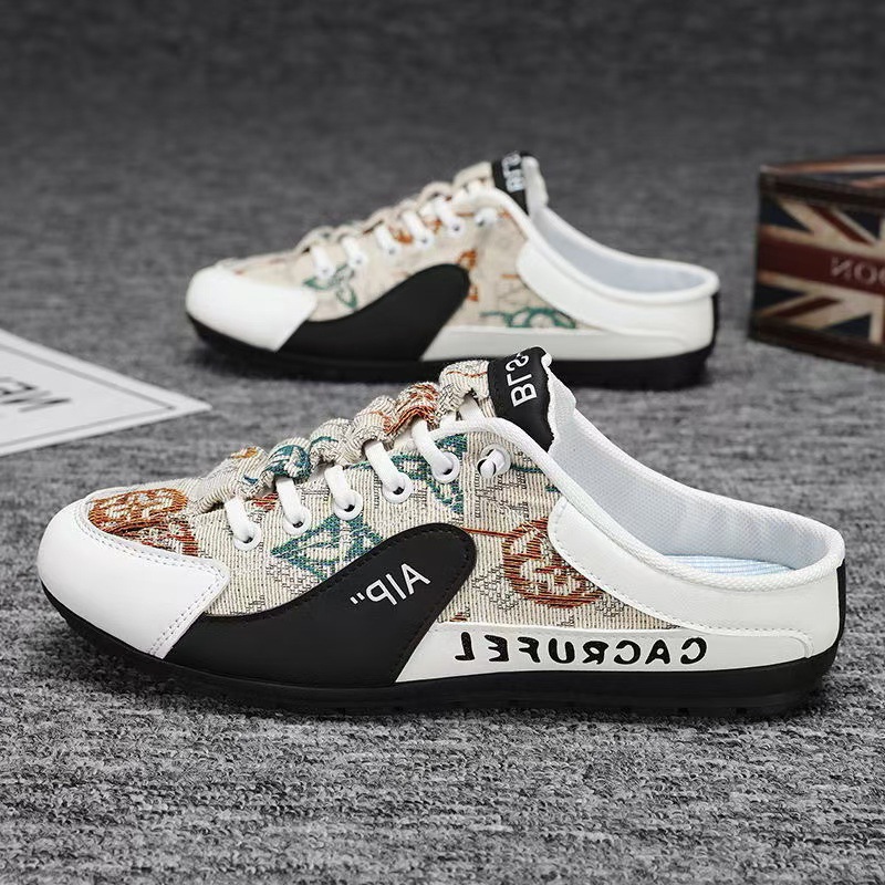 Baotou Half Top Shoes for Men 2025 Cross border Wholesale Cloth Face Breathable Backless Outdoor Casual Shoes with One Step Lazy Shoes