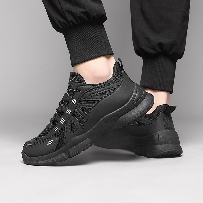 Cross border new men's outdoor sports and leisure shoes with breathable mesh for training and running, black shoes wholesale