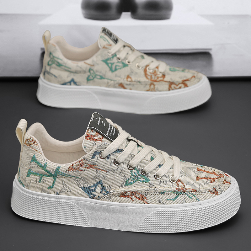 Cross border plus size men's shoes summer new breathable canvas men's trendy casual shoes men's personalized woven flower trendy shoes wholesale