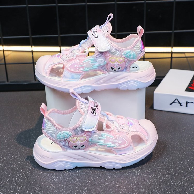 Girls' Baotou Sandals 2024 Summer New Small and Medium sized Girls' Baby Sandals Soft Bottom Versatile Student Shoes