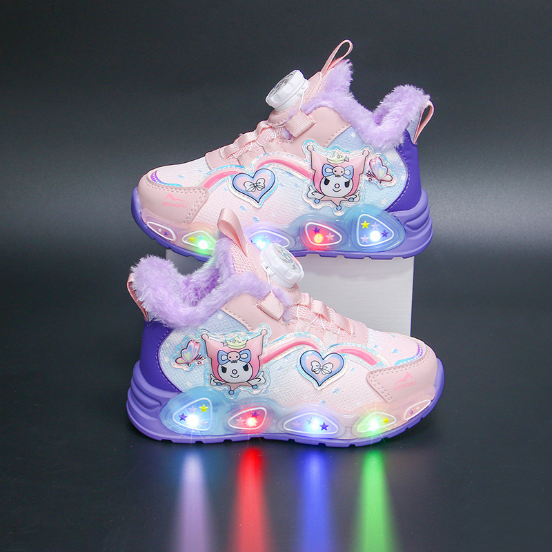 Bright up girls' sports shoes for autumn and winter 2024, new with plush insulation for girls' shoes, small and medium-sized girls' baby shoes