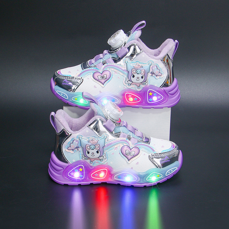 Bright up girls' sports shoes for autumn and winter 2024, new with plush insulation for girls' shoes, small and medium-sized girls' baby shoes