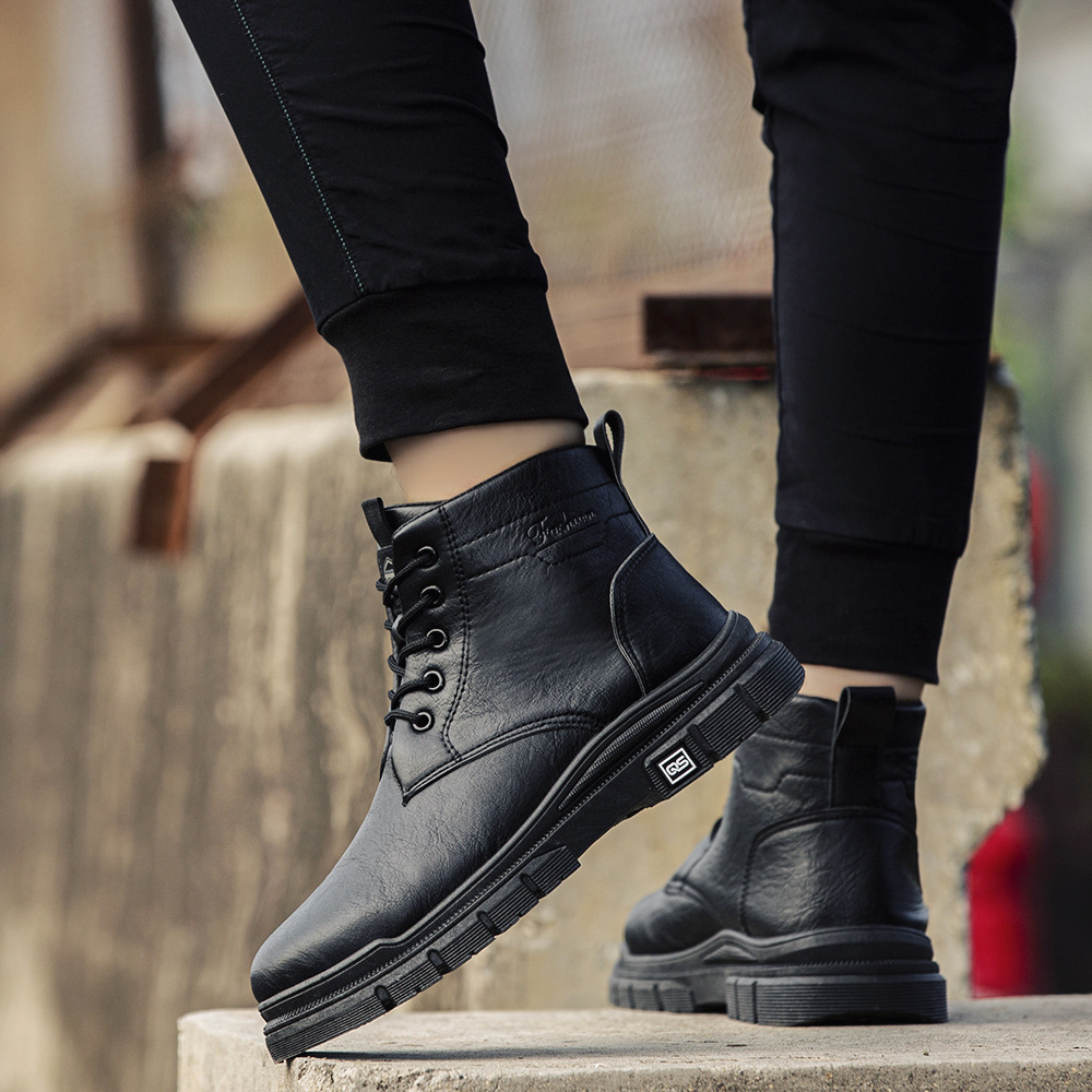 Cross border men's Martin boots Spring and Autumn new high top leather boots British fashion thick soled casual men's shoes wholesale